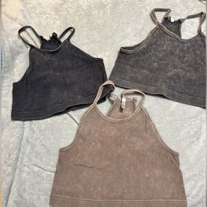3 Zenana Outfitters Ribbed Crop Tops - Dark Gray, Gray, and Brown 2X/3X